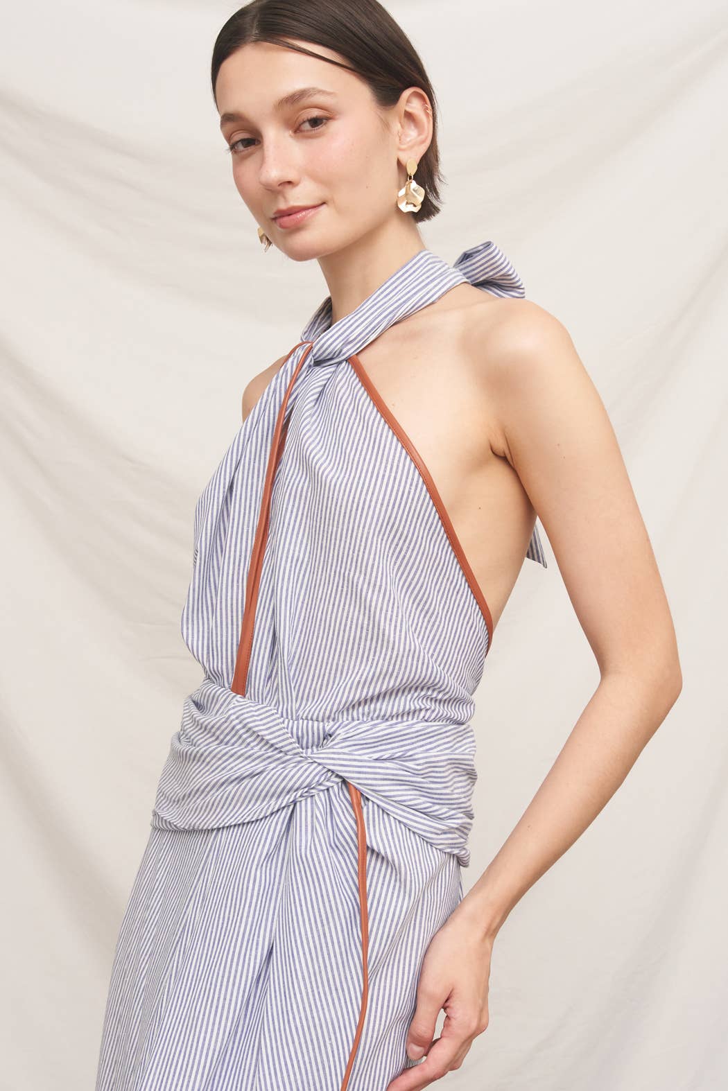 Light Blue Halter Neck Midi Dress