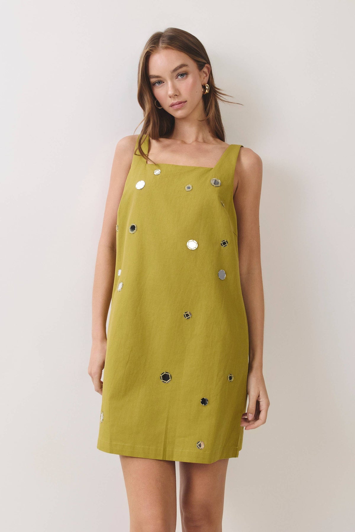 Olive Mirror Embellished Mini Dress