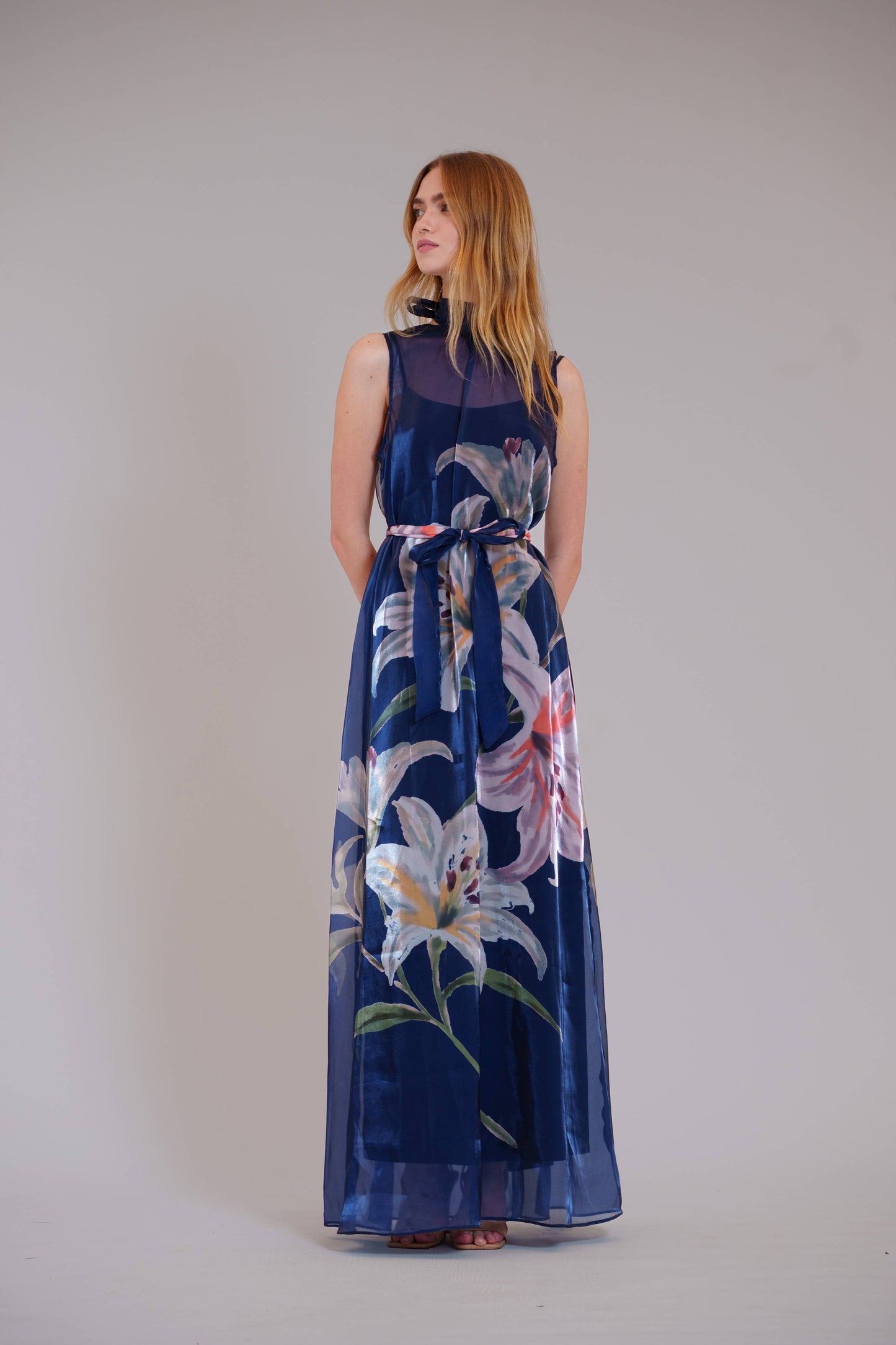 Navy Floral Organza Dress