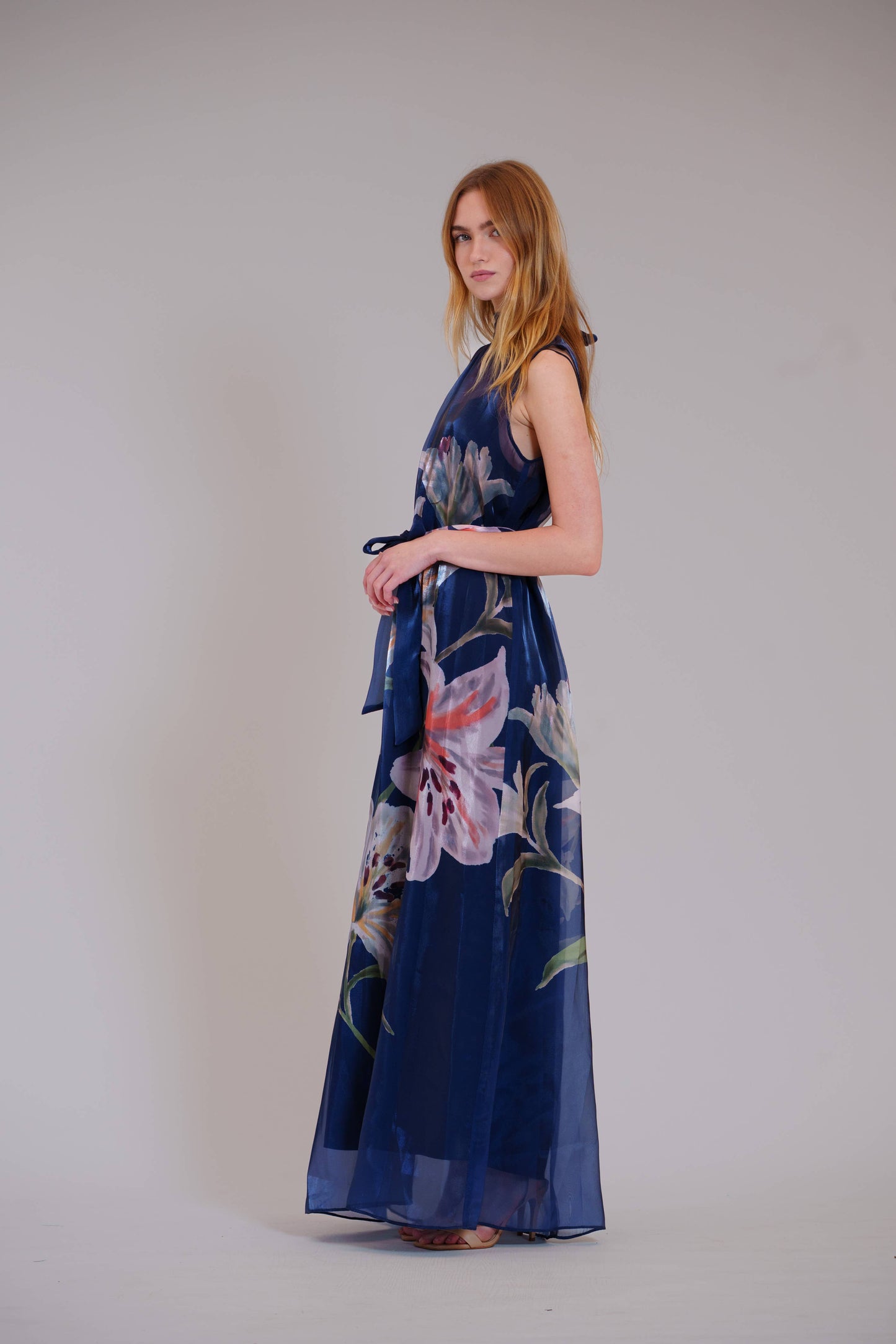 Navy Floral Organza Dress