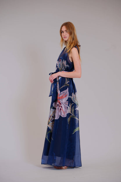 Navy Floral Organza Dress