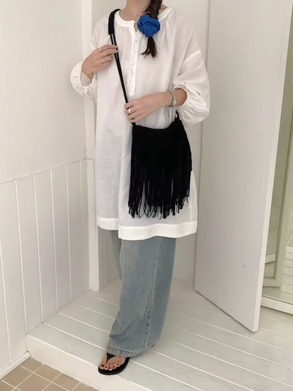 Suede-Like Microfiber Leather Crossbody Bag w/Tassel: 04 Red