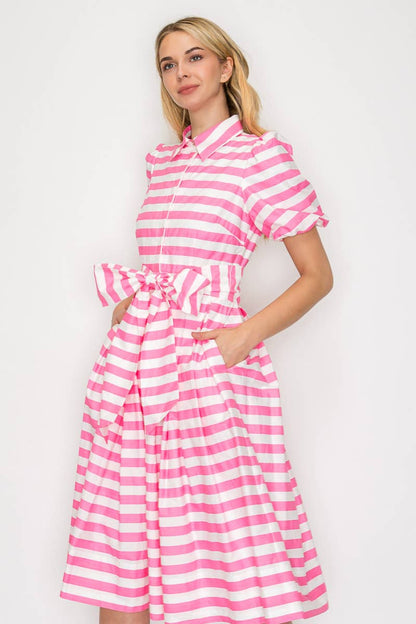 Pretty in Pink Striped Midi Dress