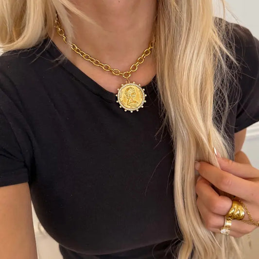 Gold & Diamond Coin Necklace