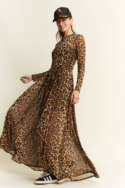 Leopard Mesh Maxi Dress