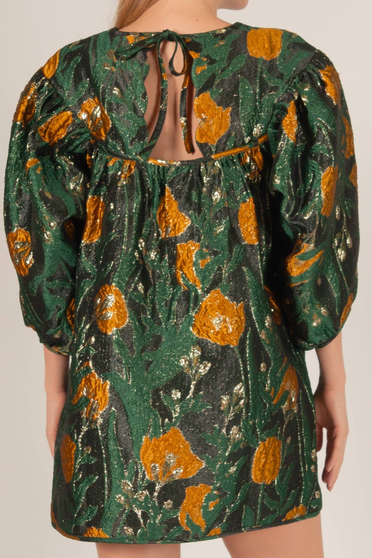 Green & Gold Jacquard Dress