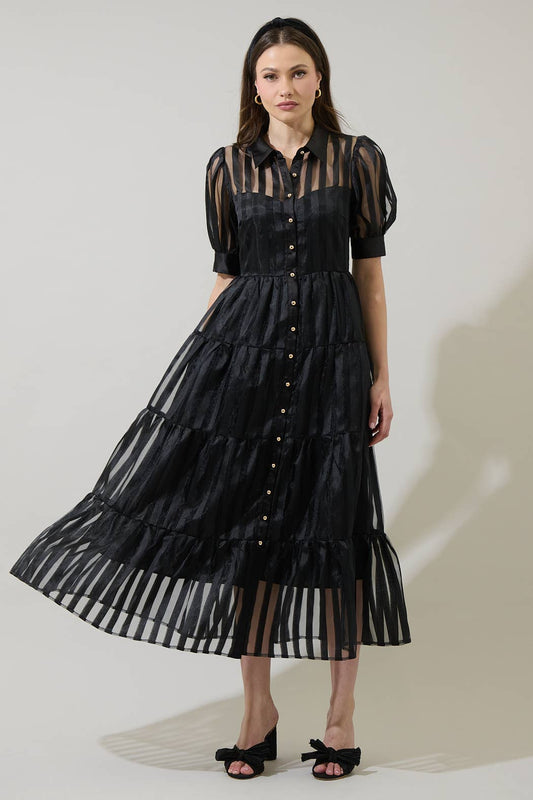 Black Striped Organza Dress