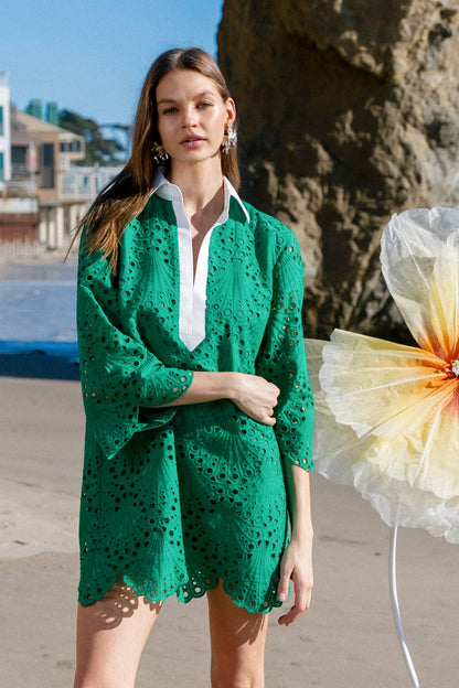 Green Floral Embroidered Dress
