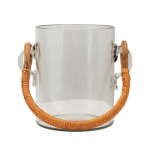 Glass Ice Bucket With Rattan Handle