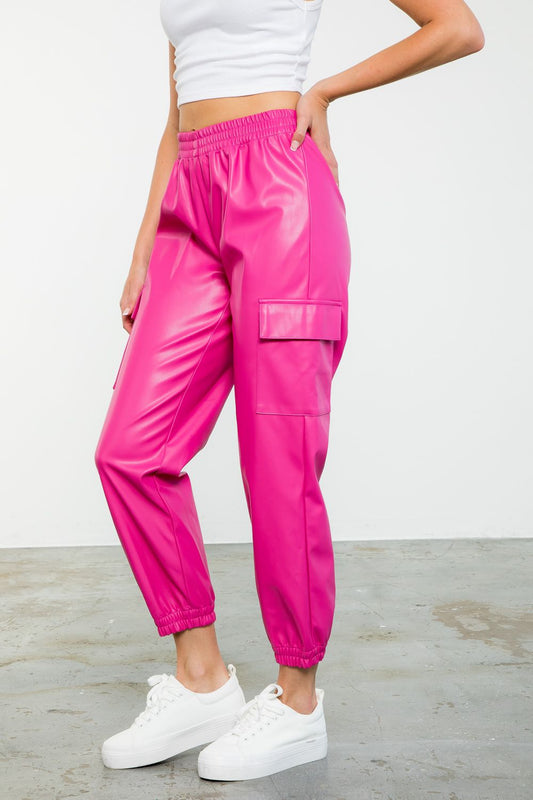 Pink Leather Joggers