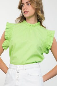 Ruffle Sleeve Top in Chartreuse