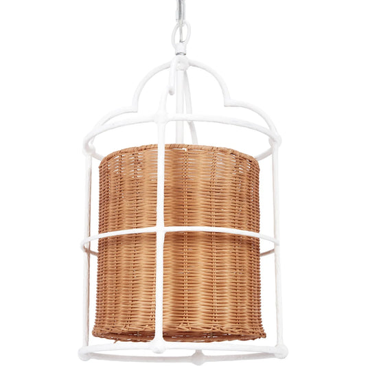 JESS WHITE GESSO PENDANT WITH NATURAL RATTAN SHADE